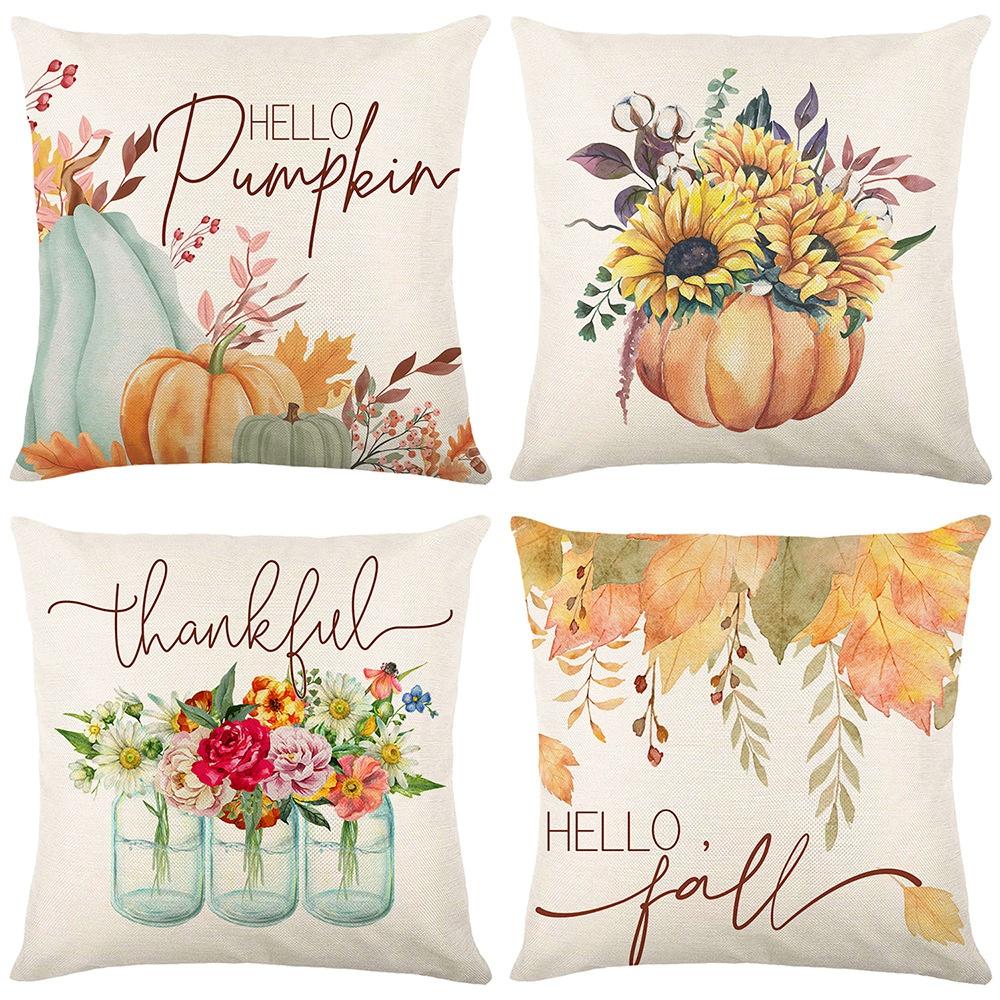 2022 New Thanksgiving Pillow Cover Pillowcase Thank You Pumpkin Linen Print Throw Pillow Case Living Room Sofa Pillow Cushion Cover