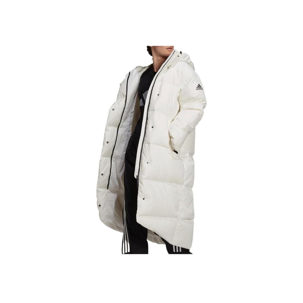 Adidas Womens Big Baffle Down Coat With Zipper And Hood Women Coat White GQ2509