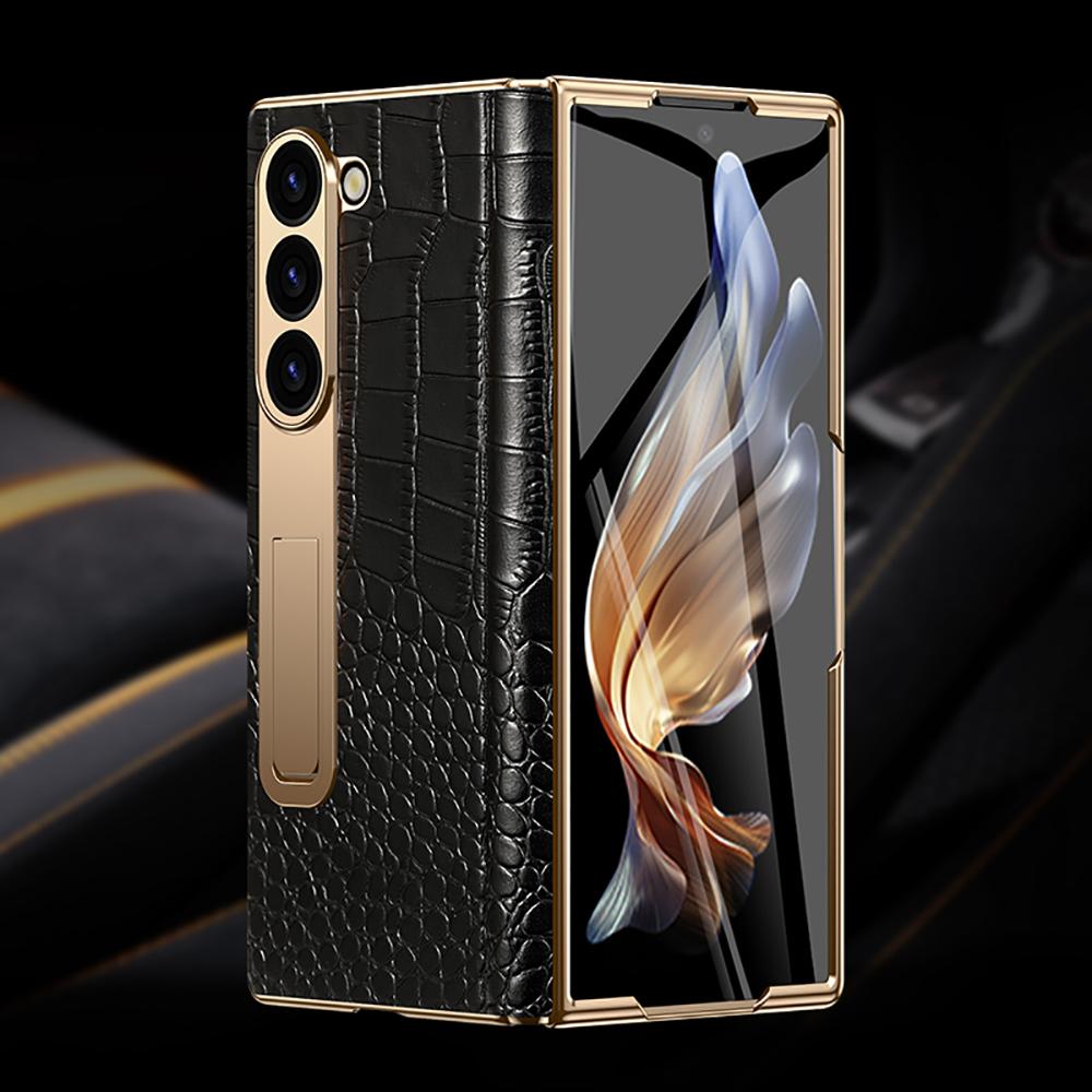 Для Samsung Z Fold 7 6 5 4 3 Натуральная Кожа Магнитный Шарнир Полностью Защитный Чехол-Держатель для Телефона Подставка Складной 6 Ударопрочный Чехол