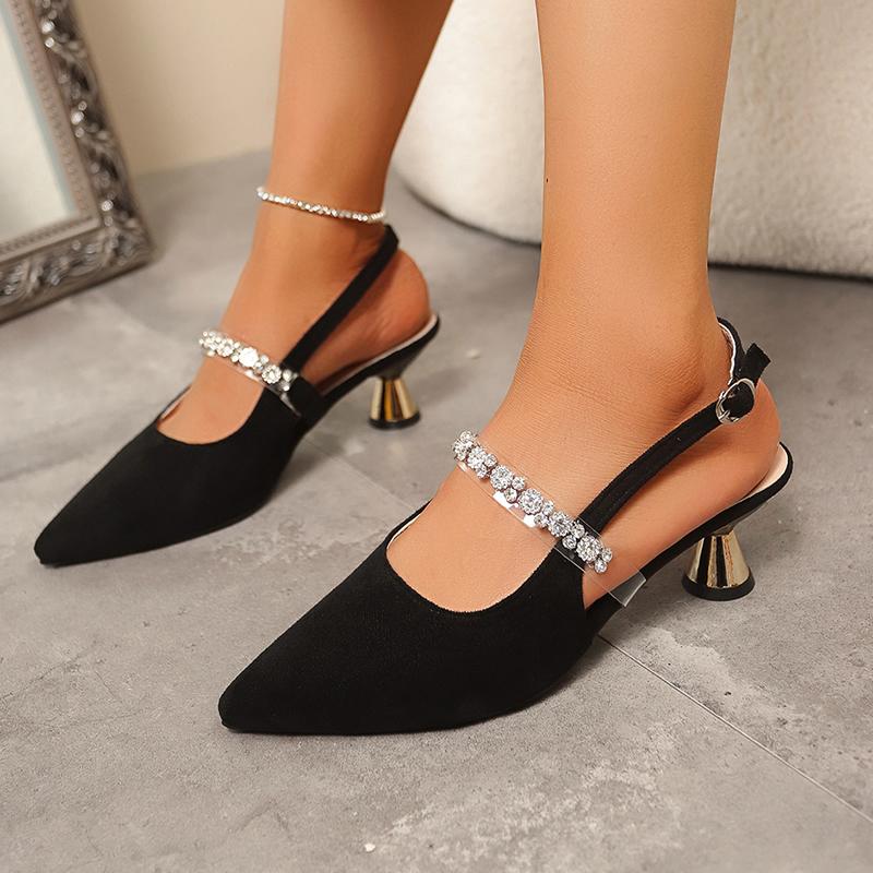 Женские босоножки, женские сексуальные туфли на высоком каблуке со стразами и пряжкой, женская повседневная обувь, золотисто-серебряные туфли с острым носком, летние туфли-лодочки 2025 года