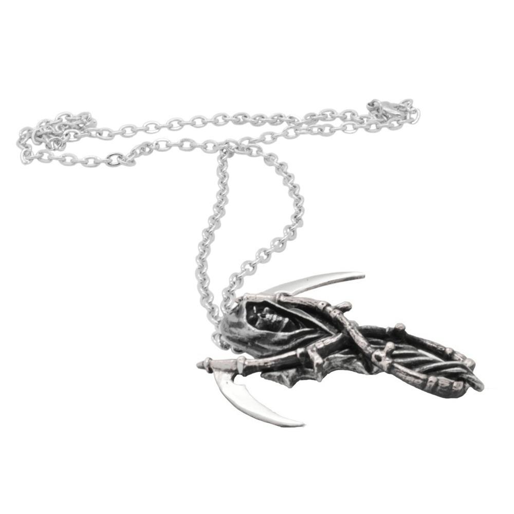 316L Stainless Steel Reaper's Scythe Skull Pendant Grim Reaper Gothic Death Pendant Necklace Jewelry