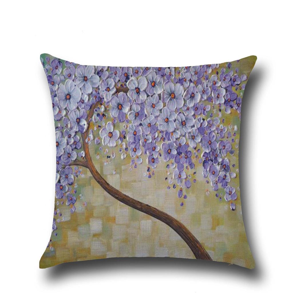 Трехмерная масляная живопись Деревья Цветы Хлопково-льняная наволочка для подушки Чехол для поясничной подушки для автомобиля