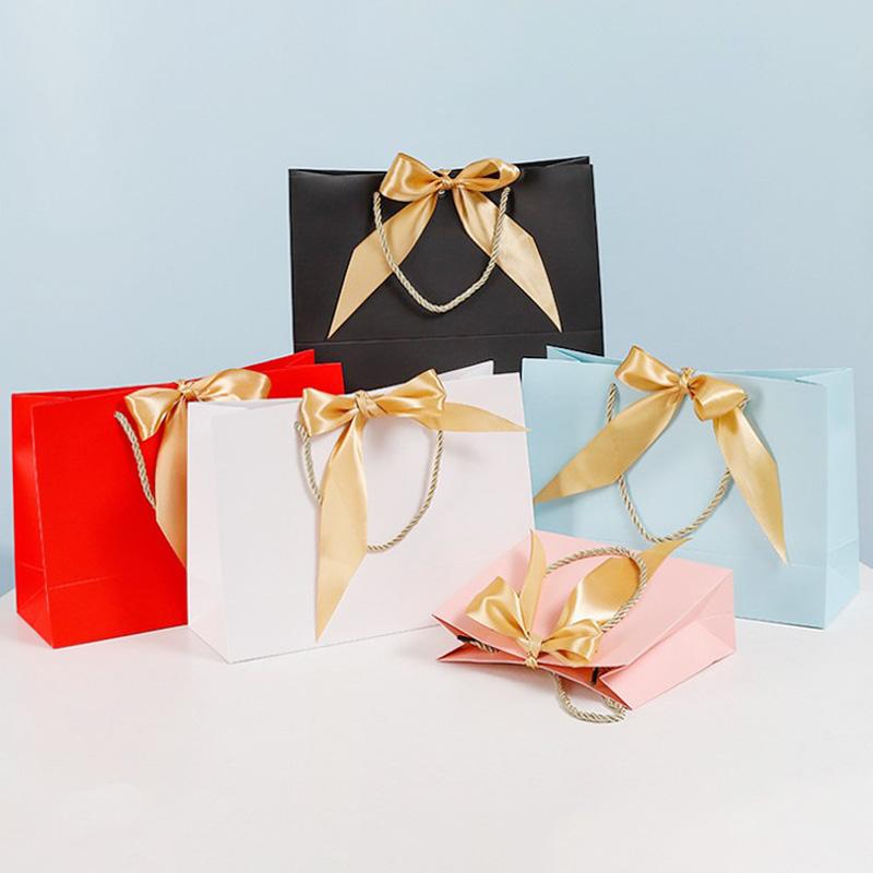 1 шт. Подарочный пакет Многоцветный подарочный бумажный пакет для пижам одежды Крафт-бумага Книги Бант Лента Портативный с ручкой