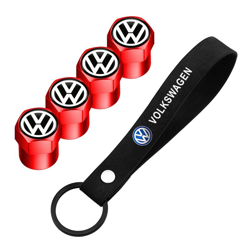 VW Hub Caps Tire Valve Stem Cap+Keychain Set Dustproof And Practical For Volkswagen GOLF Polo Tiguan VW GTI PASSAT