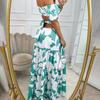 Women Off Shoulder Floral Print Short Sleeve Cut Out Maxi Dress Summer Bohemian Dress