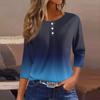 Жен. Футболка Футболка с принтом Пуговицы Рукав 3/4 Повседневные Выходные Мода Классический Круглый вырез Обычный Топ