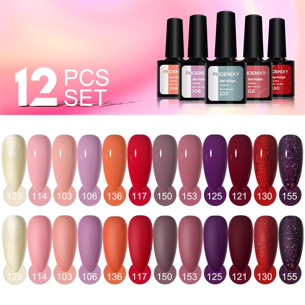 PHOENIXY Набор гель-лаков для ногтей 12/18/20/30/45 шт. Набор 8 мл Гибридный полупостоянный УФ-светодиодный набор для маникюра