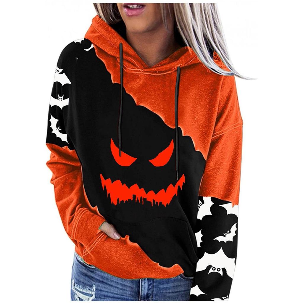 Женский пуловер с принтом Хэллоуина, круглый вырез, заниженная линия плеча, блузка с длинными рукавами
