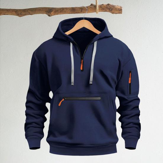 Осень-зима Мужская толстовка с капюшоном на молнии с декором, свободная эластичная манжета, шнурок, теплый пуловер средней длины, однотонный топ в стиле хип-хоп для занятий спортом, повседневной носки