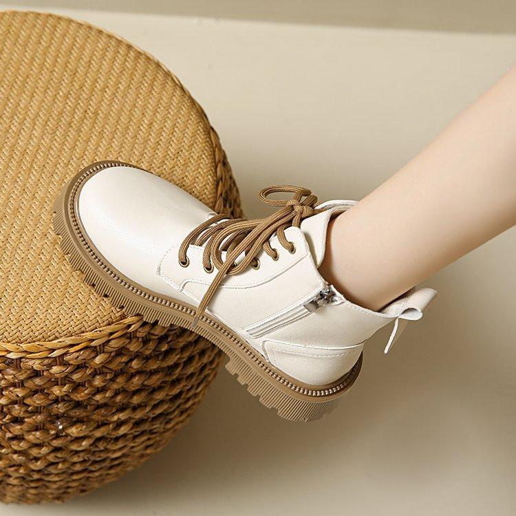 Черные сапоги женские осенние короткие сапоги с толстой подошвой модные и удобные кожаные сапоги