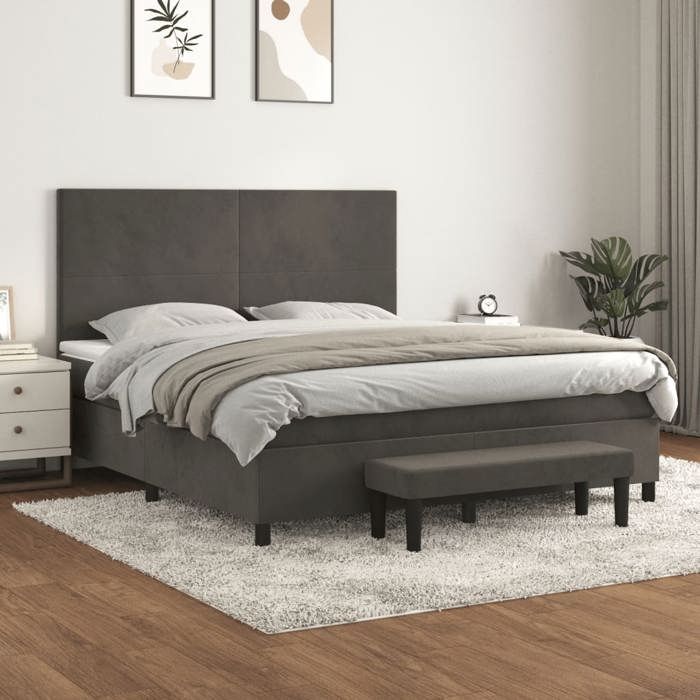 Maison Exclusive - Sommier à lattes de lit et matelas Gris foncé 160x200cm Velours