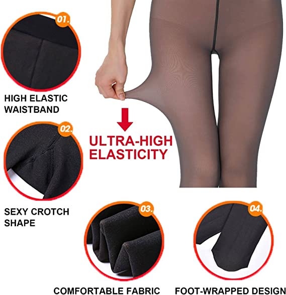 Women's Plus Size Casual Fleece Lined Fall Winter Warm Thermal Pantyhose Tights Medias Para Mujer Waist Translucent Stocking