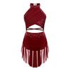 Kids Girls Lyrical Dance Performance Costume Figure Skating Ballet Gymnastics Leotard Dress Sleeveless Rhinestone Dancewear