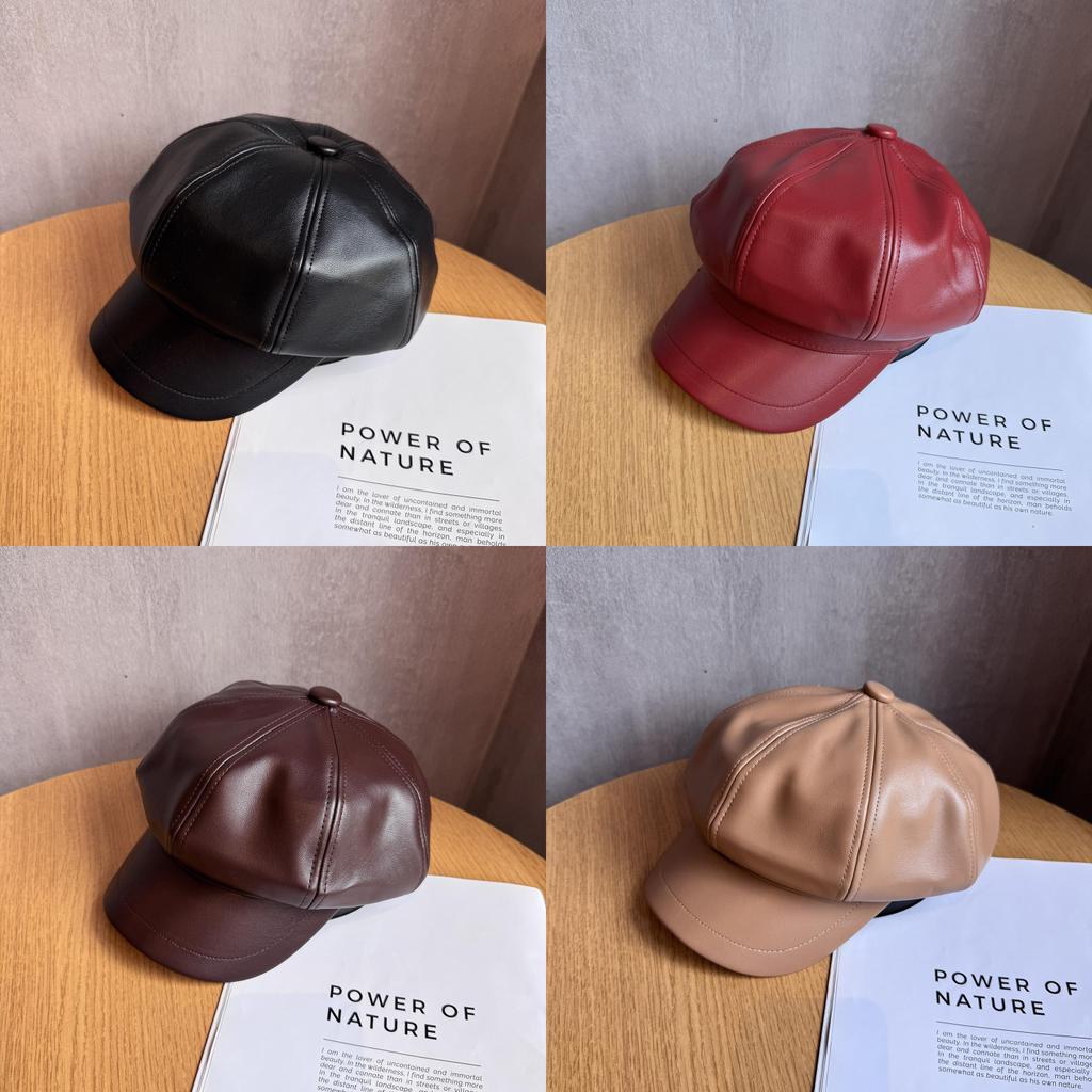 Восьмиугольная шляпа в стиле ретро для девочек из искусственной кожи с козырьком и воздухопроницаемостью