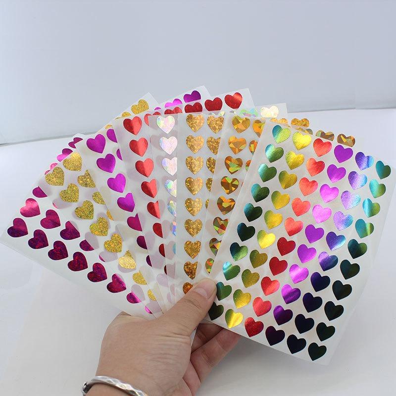 600pcs/10 Sheets Laser Hearts Love Stickers Glitter Adhesive Heart Sticker Labels For Student Planner Scrapbook