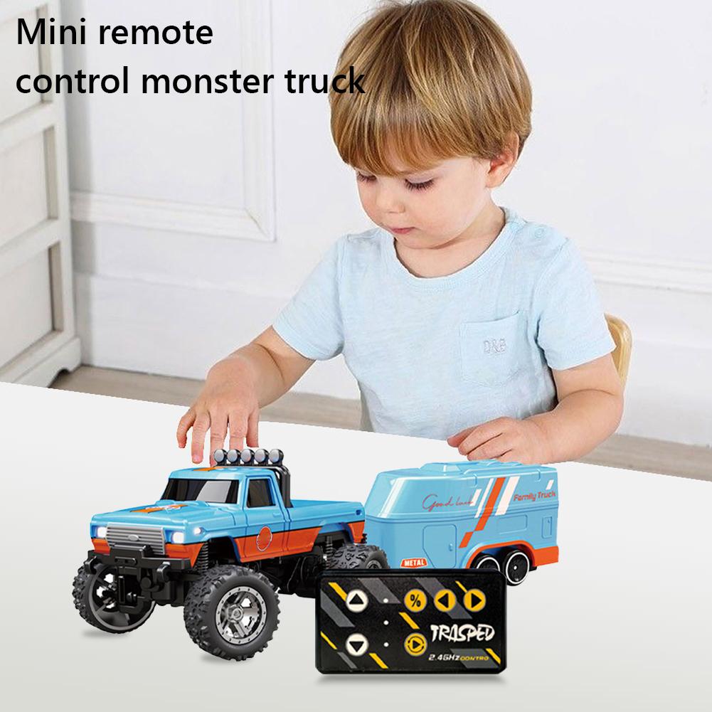Mini RC Monster Truck with Lights & Trailer Mini Off-Road Climbing Car 2.4Ghz Remote Control USB-C Rechargeable for Kids Gifts