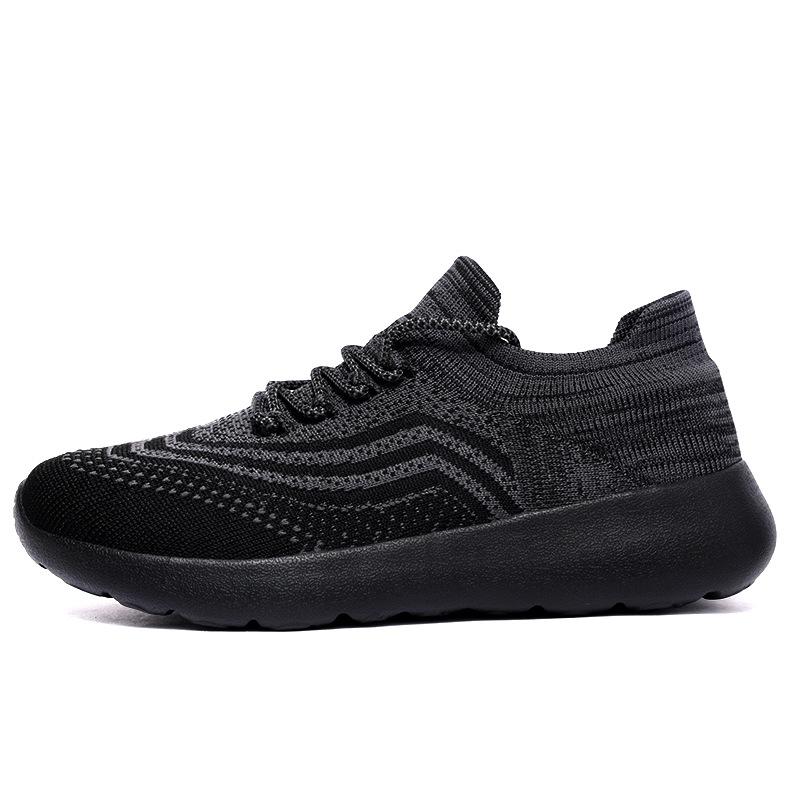 Couple fly-woven mesh casual sneakers lace-up men's large size outdoor light walking shoes socks shoes