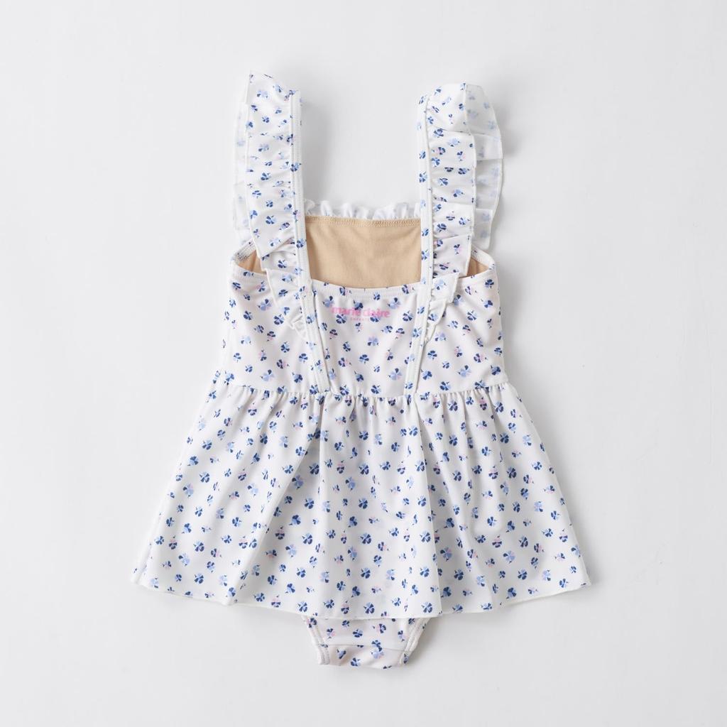 Marie Claire One-Piece Swimsuit with Small Floral Print and Ruffled Shoulders, Off-White, 125702, Girls