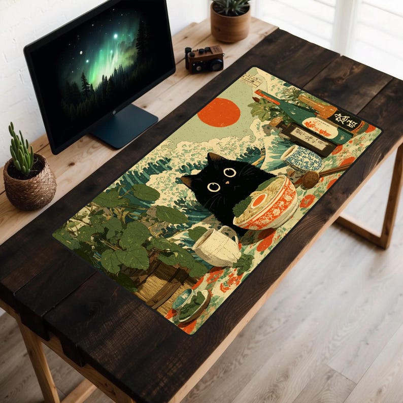 Vintage Desk Mat Black Cat Desk Pad Cute Anime Mousepad Laptop Mat pad for Computer Mouse Office Accessories 900x400 Mouse Mat