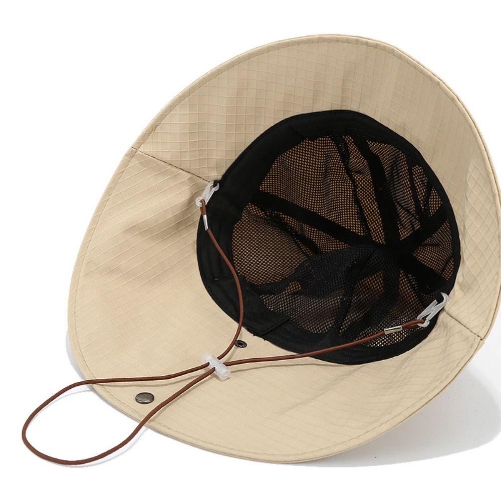 Quick-drying Wide Brim Sun Hat Solid Color Hiking Hat Breathable Drawstring Fisherman Hat Travel