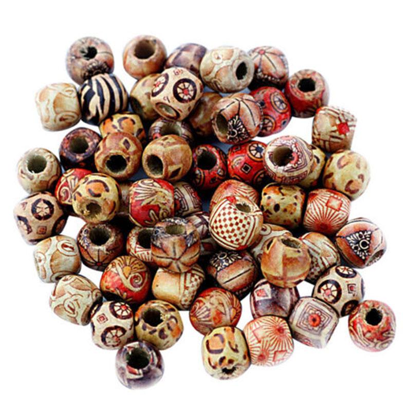 Творческий смешанный узор для изготовления ювелирных изделий, нанизывание большого отверстия, 100 шт., 9*10 мм, этнические круглые деревянные бусины, своими руками