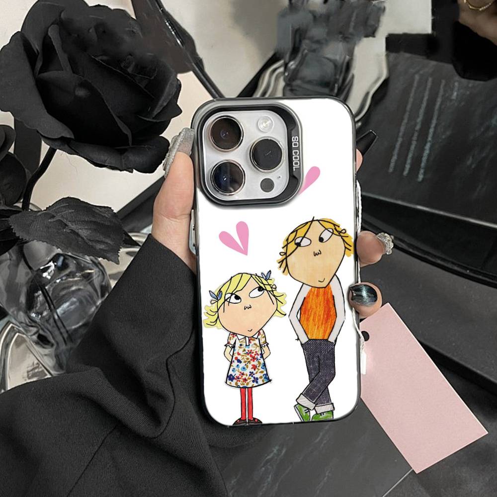 L-Cutting-Fabric Charlie and Lola Cartoon Phone Case For iPhone 17,16,15,14,13,12,Pro MAX Black Matte Shockproof Cover