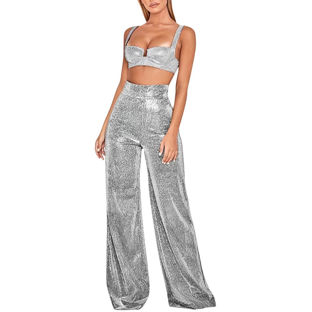 Women's Fashion Hot Stamped Wide Leg Pants High Waisted Straight Leg Casual Pants
