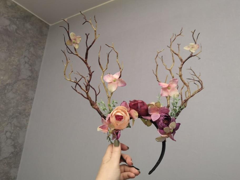 Gothic Deer Antlers Flower Hair Band Christmas Cosplay Hair Accessories