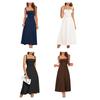 Women Dress Long Spaghetti Strap Square Sleeveless Dress Flowy A-Line Slit