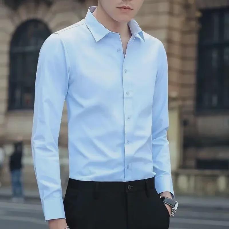 Men's Long Sleeve White Slim Fit Shirt - Professional Autumn Trend Korean Style