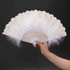 1pc, Retro Style Folding Fan for Dance and Show - Classical Design with Net Red Cheongsam and Fairy Ghost Feathers