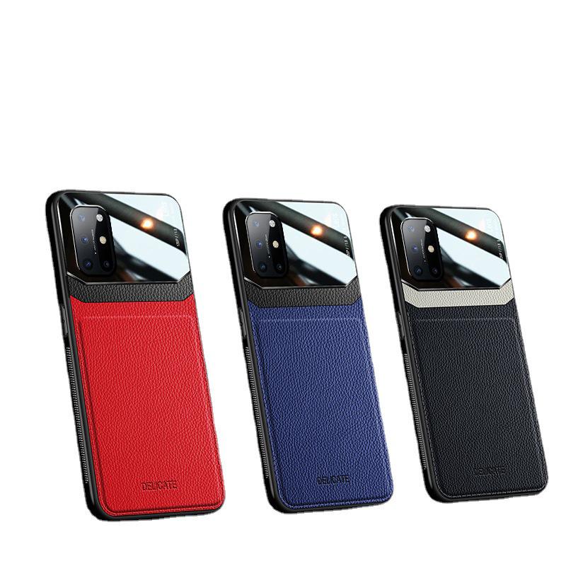 Деловой кожаный защитный чехол с металлической текстурой для OnePlus 6/7/8/9 Pro/Nord 2 – Полная защита камер, Защита от падений