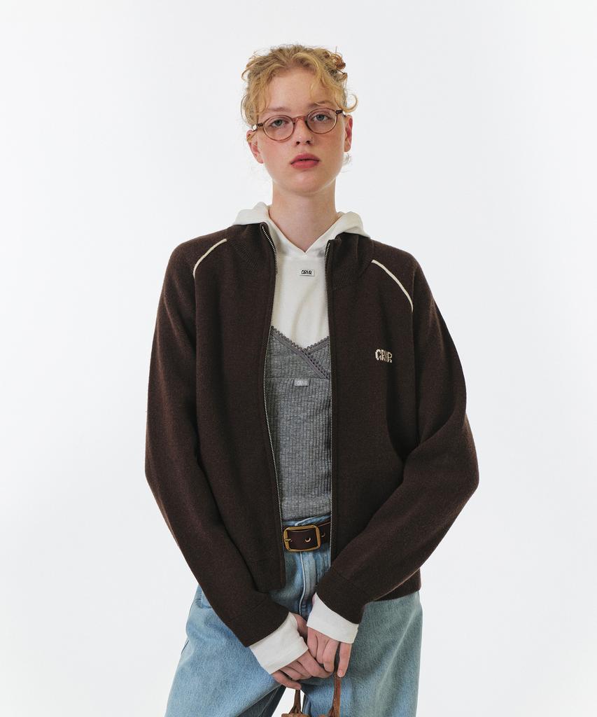 GROVE Maren Knit Zip-Up (Brown)