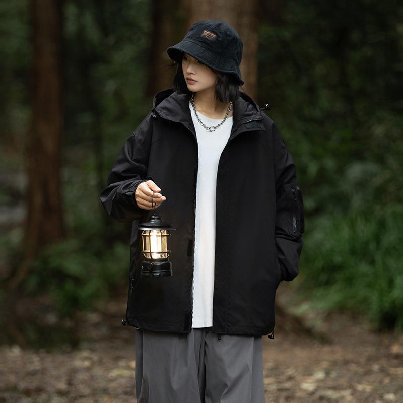 Mountain Couple Jacket Spring and Autumn Outdoor Casual Loose Solid Color Tooling Hooded Jacket Top
