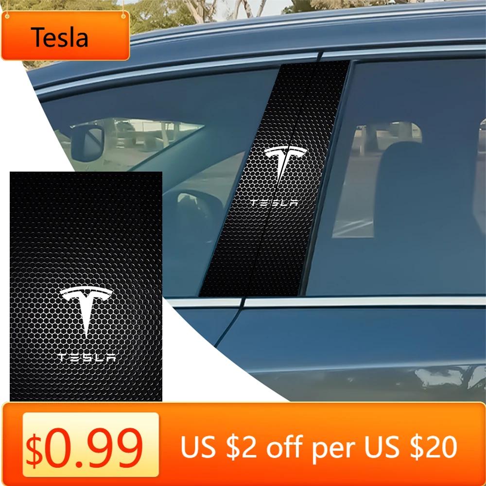 Car Sticker Tesla 2pcs Car Stickers B-Pillar Center Column Decoration Cover Decals Car Accessories For Tesla Model 3 Roadster Mo
