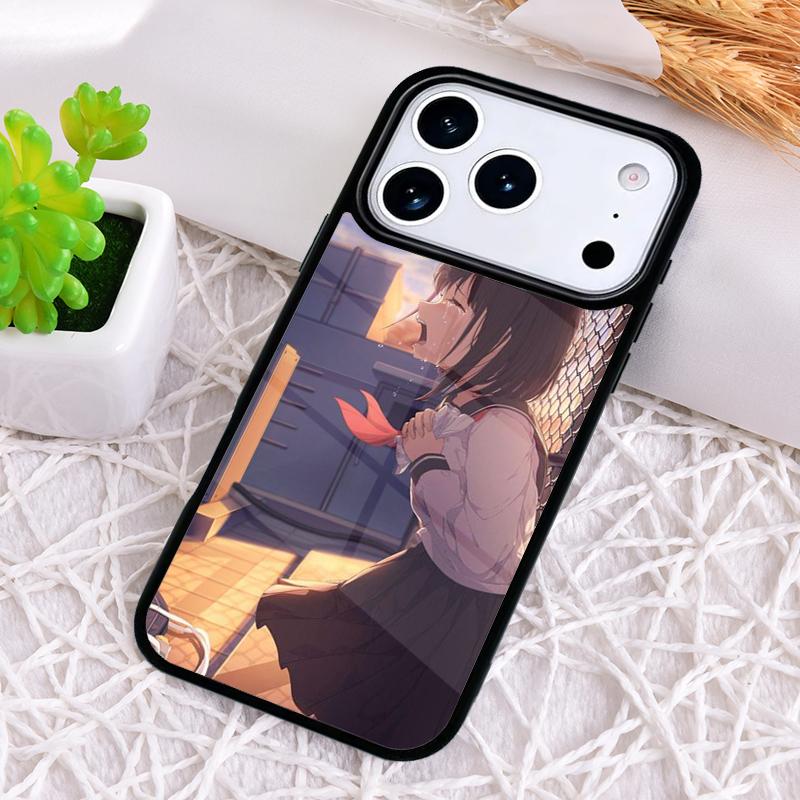 Грустная японская аниме противоударная чехол-бампер для iPhone 17 Air 16e 15 11 12 14 13 Pro Max
