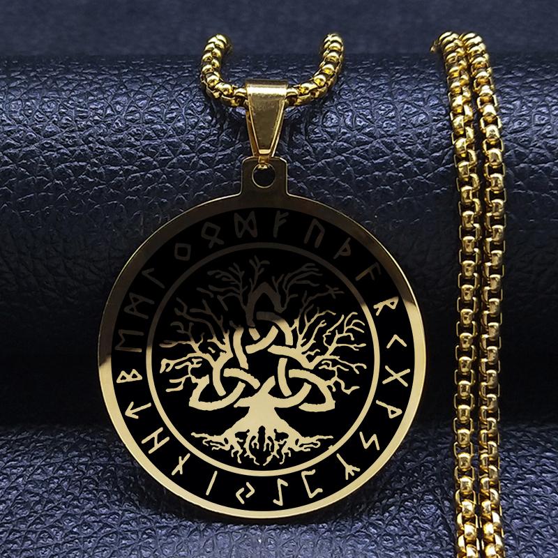Иггдрасиль Древо жизни ожерелье из нержавеющей стали кулон компас викингов кельтское скандинавское генеалогическое древо ювелирные изделия с рунами