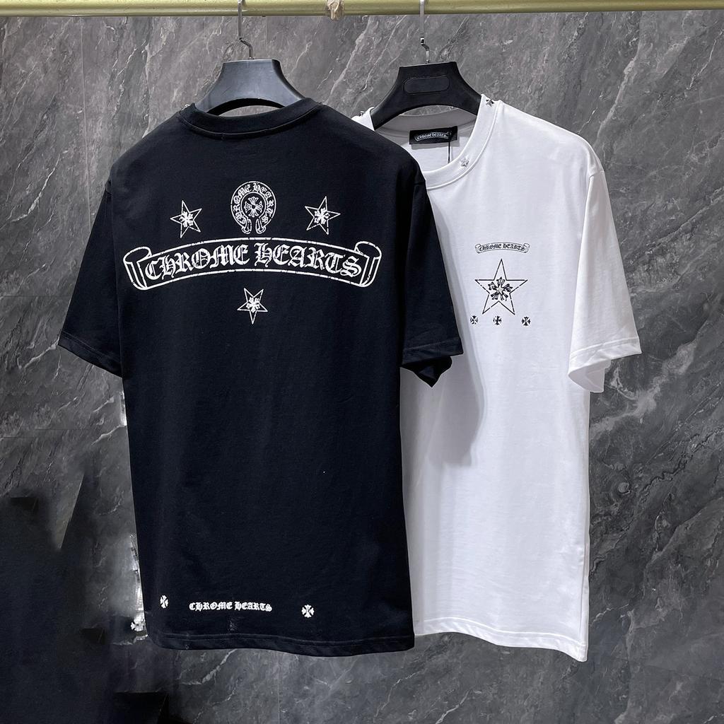 8956 CHROME HEARTS 2025 Summer New High Quality Cotton Round Neck Loose Large Size Men's and Women's T-shirt Couple T-shirt