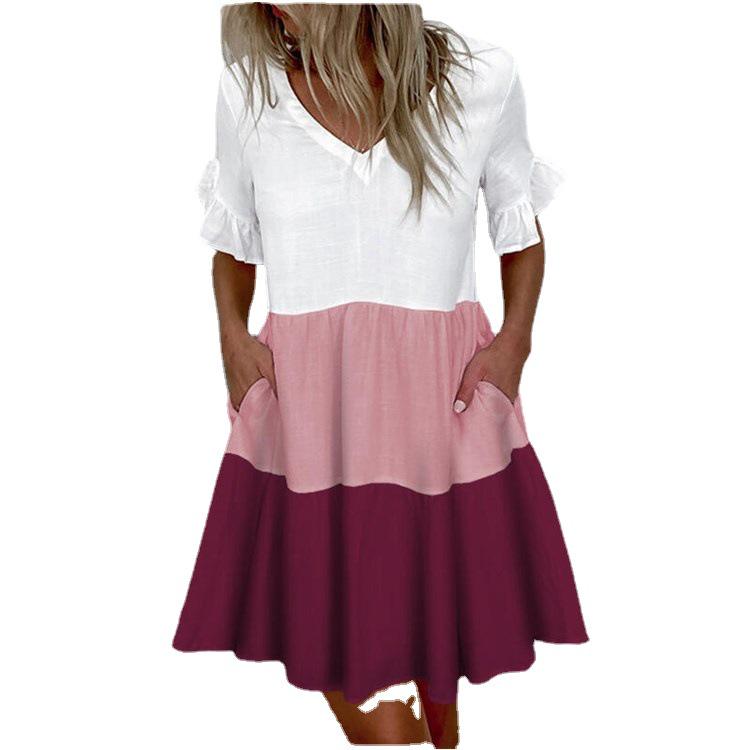 Европейское и американское женское модное короткое платье с принтом, оборками и карманами