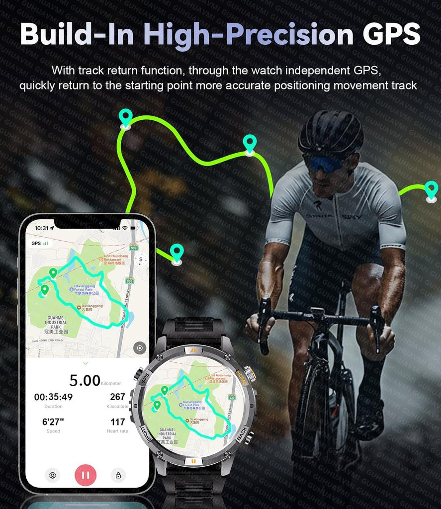 2026 Новые Умные Часы для Взрослых, Уличные, с GPS, Спортивные, с Альтиметром, Барометром, Водонепроницаемость 10ATM, Батарея 580 мАч, Bluetooth-звонки, Мужские, AMOLED