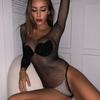 TZ09 Women's Hot Diamond Shiny Erotic Lingerie Long Sleeve Small Fine Mesh Diamond One-piece Net