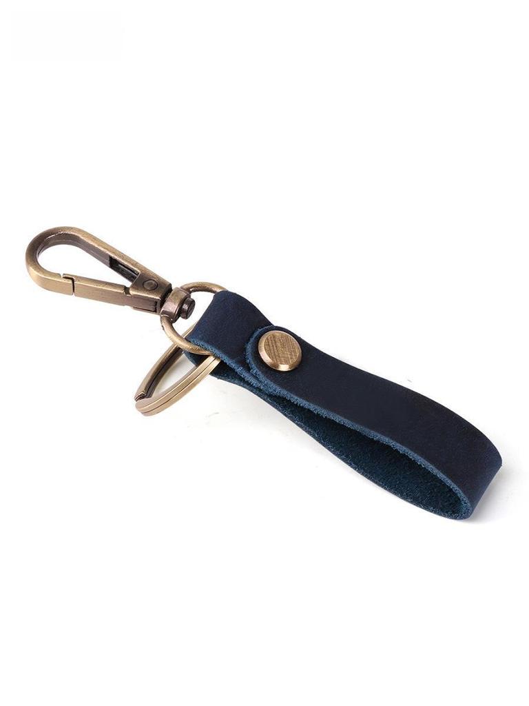 Men's Personalized Crazy Horse Leather Keychain with Metal Ring