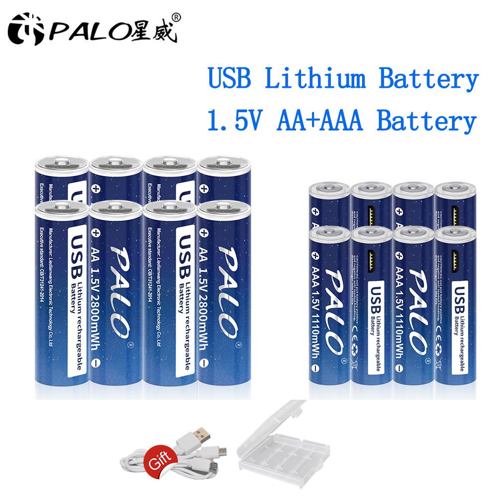 AA + AAA USB-аккумуляторы 1,5 В, 2800 мВтч Литий-ионный аккумулятор AA 1,5 В, 1110 мВтч литиевый аккумулятор AAA, быстрая зарядка через USB