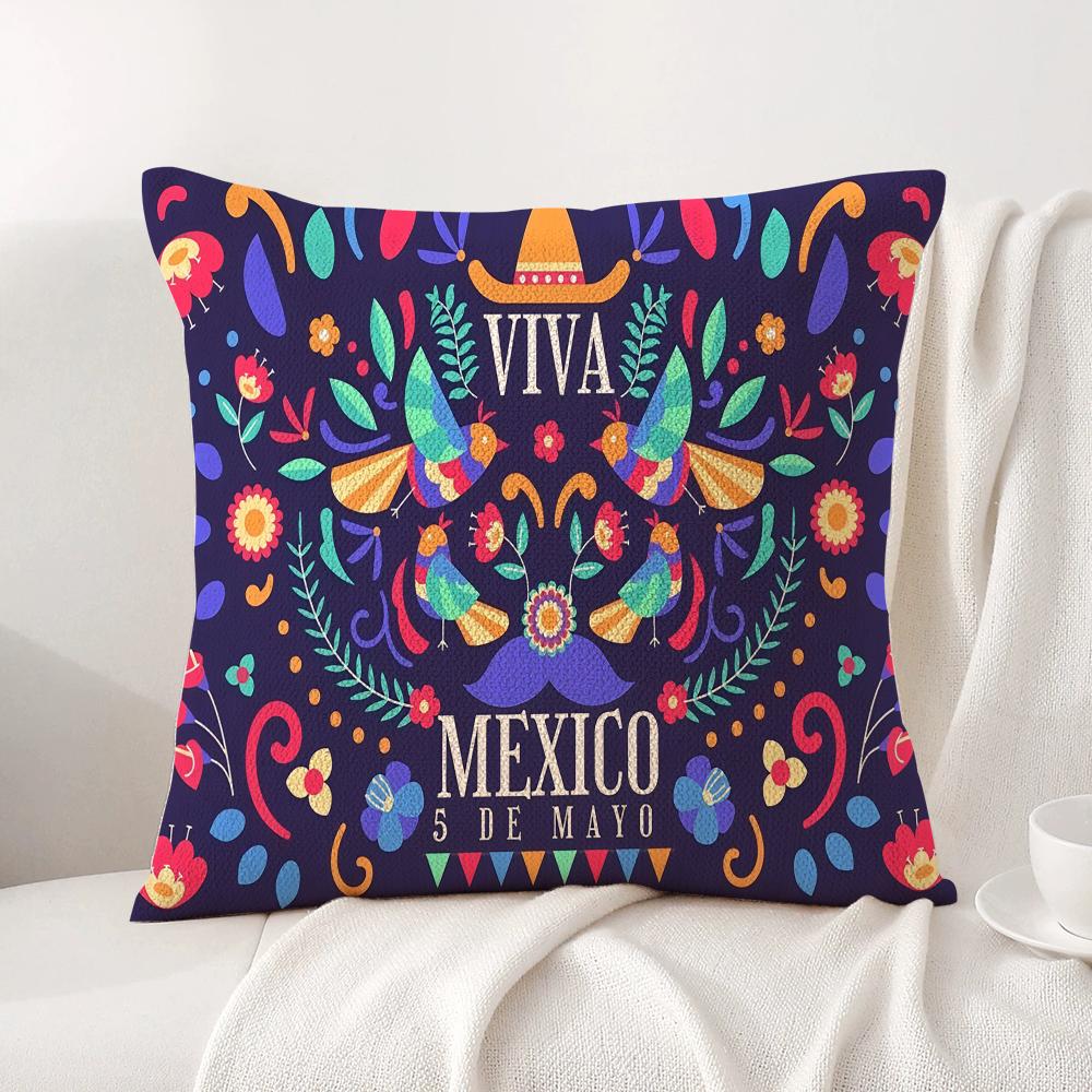 Viva Mexico Пурпурная Наволочка Натуральный Лен Органическая Ткань Двусторонняя Печать Диван Домашний Декор Подарок Наволочка