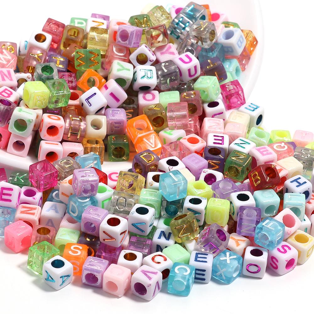 100Pcs Square Acrylic Letter Beads Mix Color Large Hole Alphabet Beads For Jewelry Making DIY Craft Friendship Bracelet Supplies