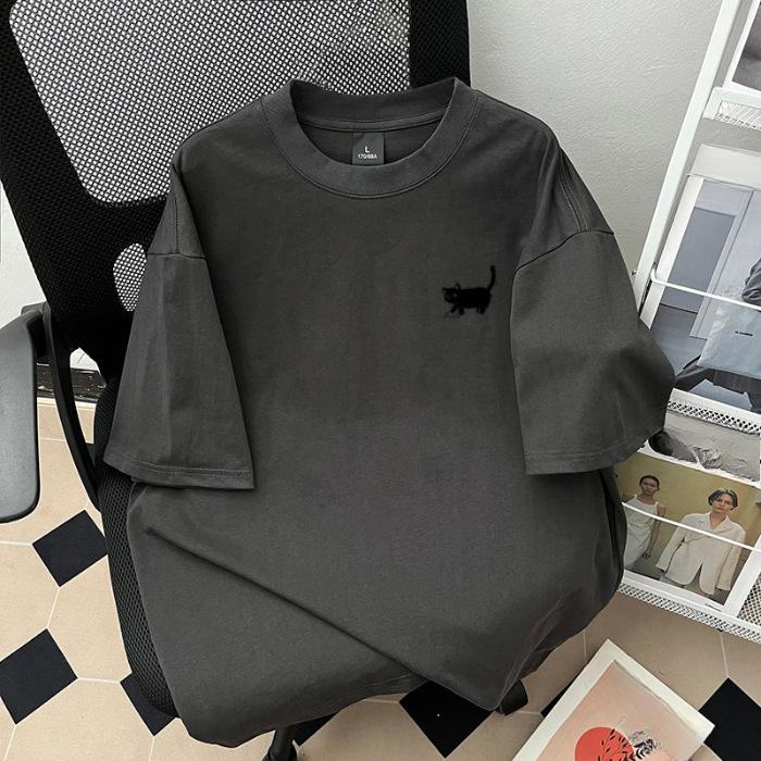 Летняя женская свободная футболка с короткими рукавами и принтом котенка в стиле милой и пикантной вязки