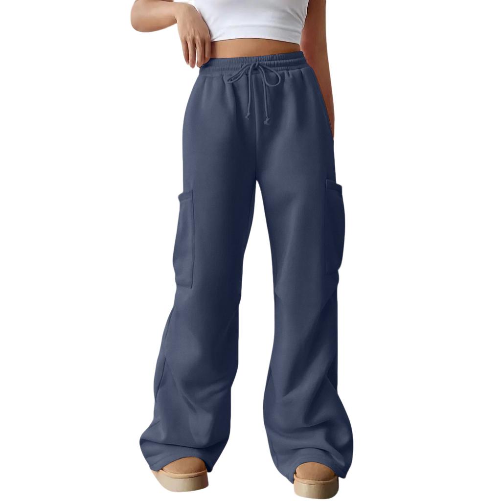 Женские повседневные модные однотонные джоггеры с эластичной талией, кулиской, карманами, широкими штанинами прямого кроя