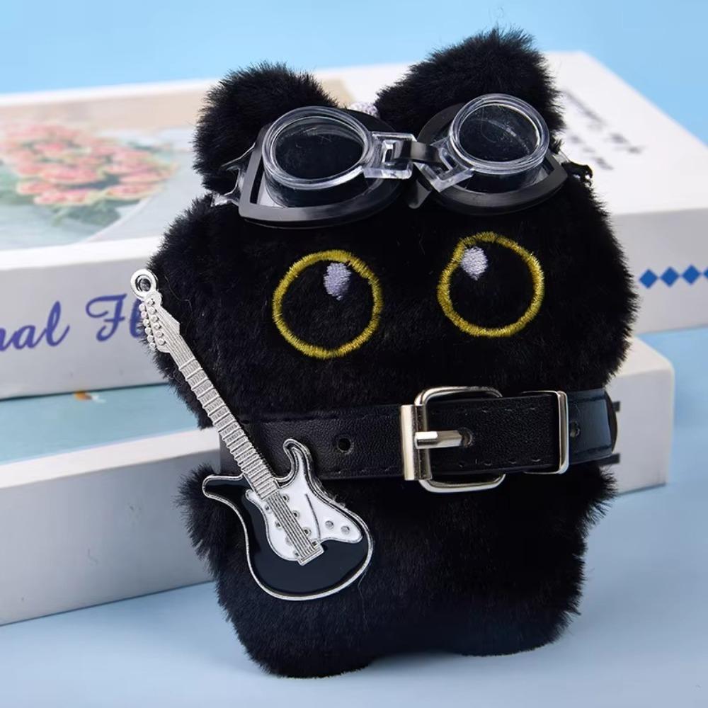 Портативный плюшевый кулон в виде маленькой черной кошки, плюшевые игрушки, рок-ошейник, гитара, плюшевая игрушка, новая кукла-кошка в стиле панк