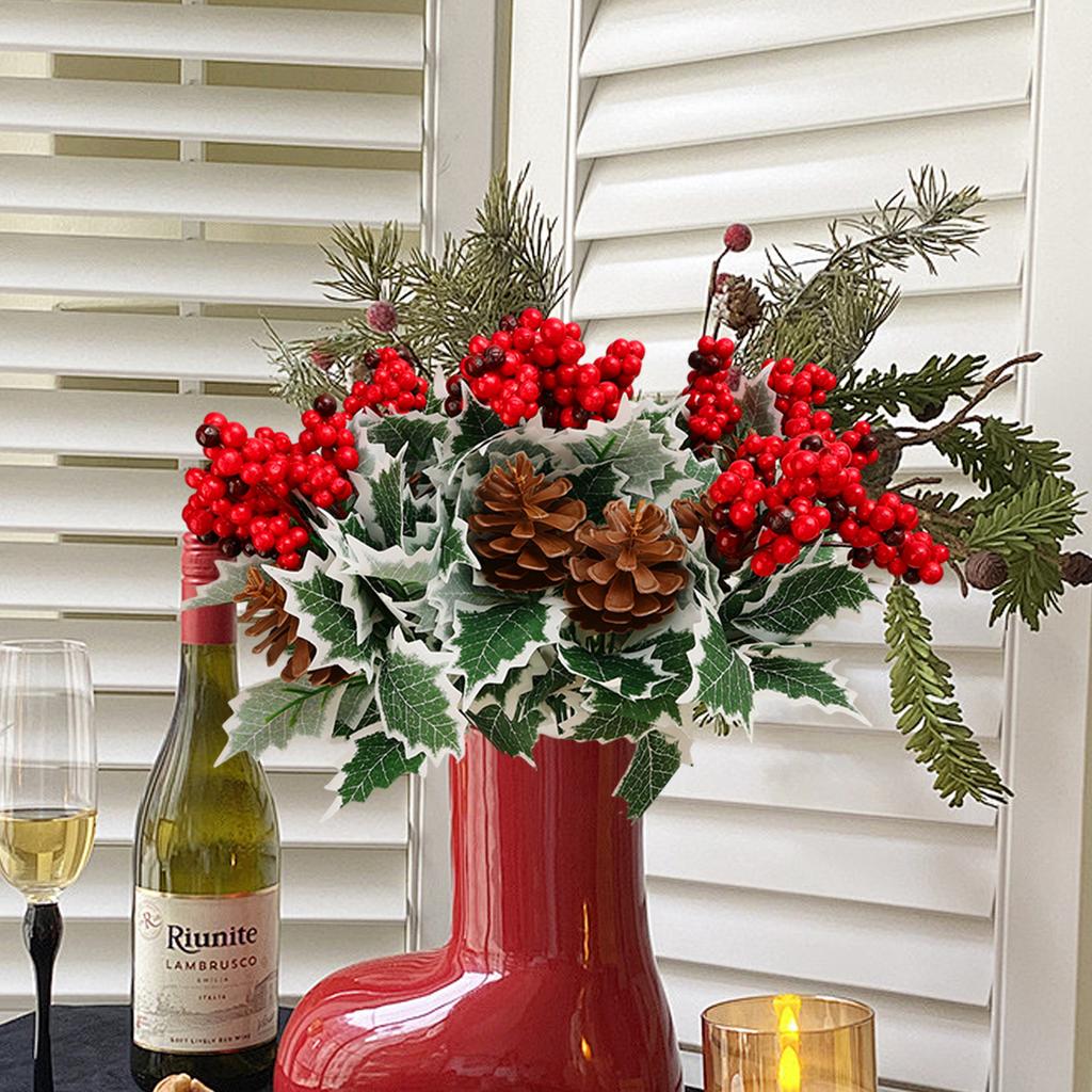Рождественские красные искусственные ягоды падуба цветок искусственная ягода сосновая шишка ветка елочное украшение DIY гирлянда декор для фестивальной вечеринки