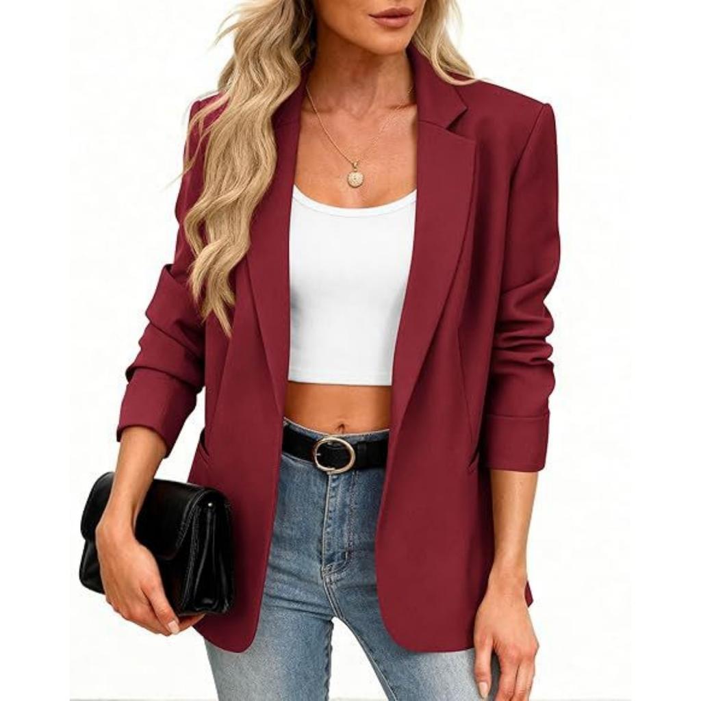 Женская блейзер-куртка в стиле business casual с длинным рукавом и отложным воротником для работы